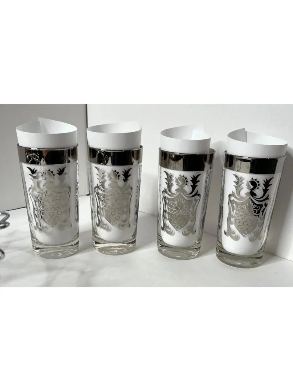 MCM Kimiko Highball Glasses and Coasters Set Barware Silver Knight